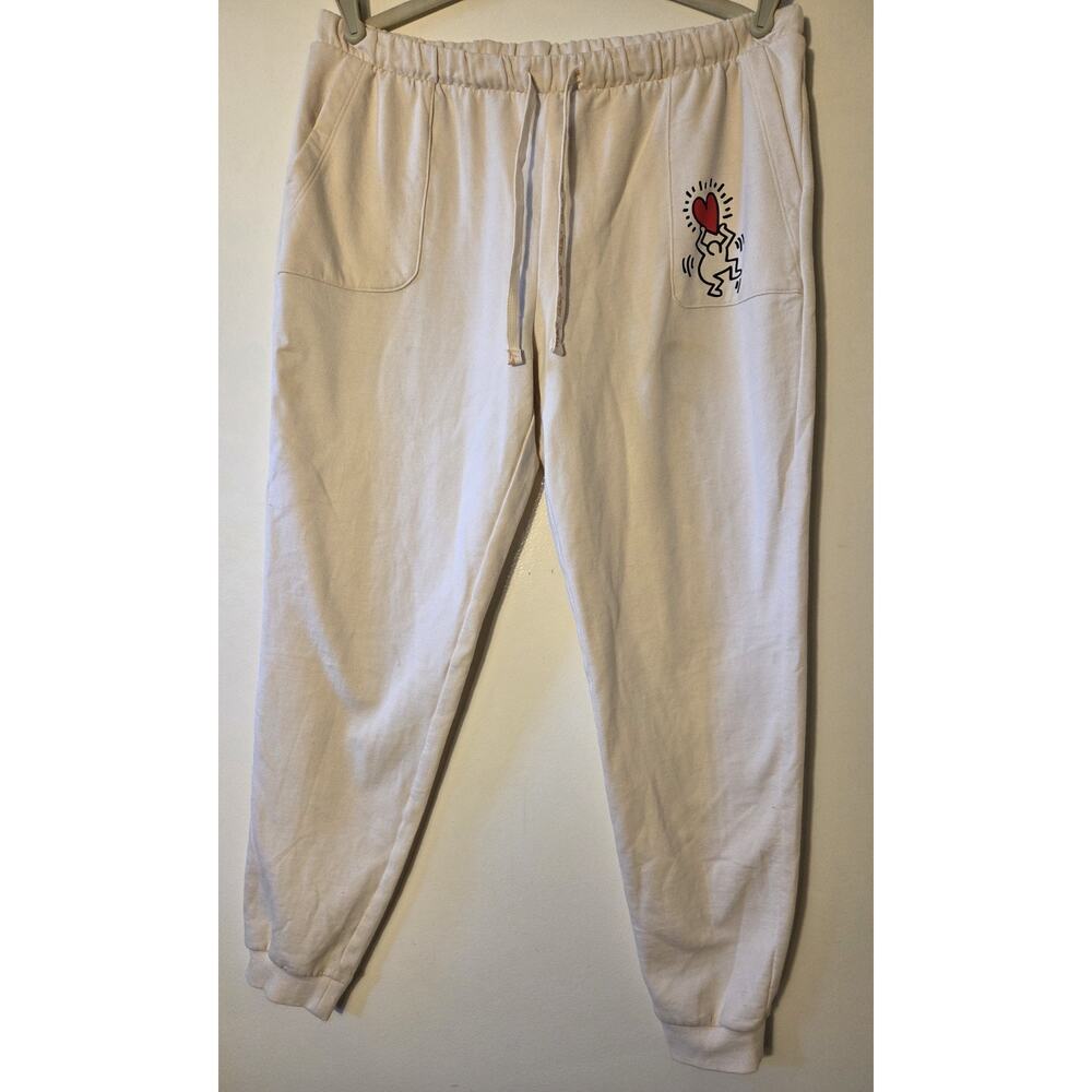 Keith Haring Sweatpants Joggers Unisex Drawstring Ivory Size M